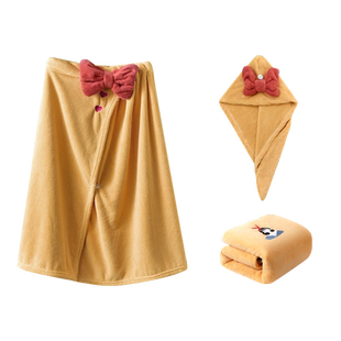 毛毛雨浴巾浴帽两件套女比全棉吸水家用浴裙浴袍可穿毛巾三件套