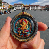 手工古法彩绘925银外壳双面黄C黄财黑财擦擦吊坠 赠挂绳西藏直发