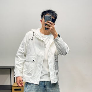 冲锋衣男士 休闲百搭连帽夹克口袋宽松潮流纯色上衣 外套春秋季 工装