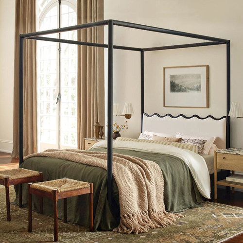 波浪床法式中古白蜡木实木床