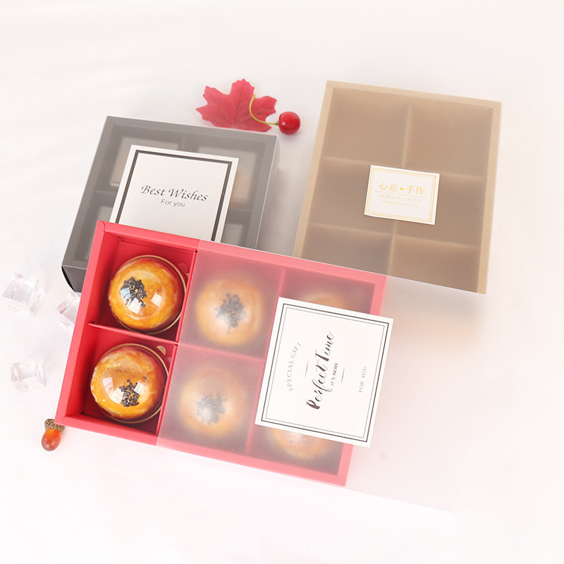 半透明磨砂蛋黄酥包装盒4粒6粒80克抽屉式雪花酥月饼绿豆糕盒礼盒
