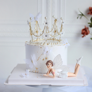 生日蛋糕皇冠装饰摆件女皇生日皇冠蛋糕装饰珍珠王冠配饰派对装扮