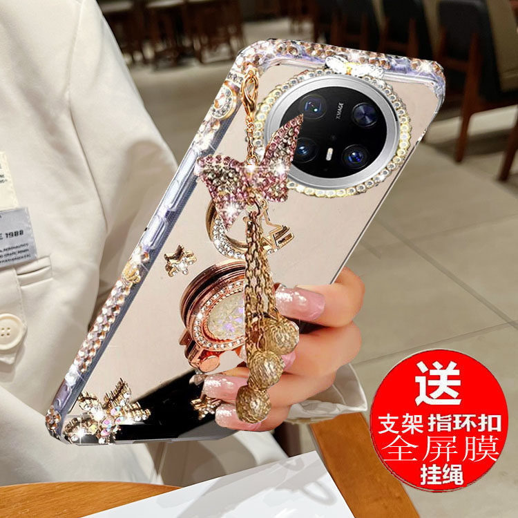 华为mate70手机壳镶钻mate70保护硅胶套水钻镜面全包mate70pro防摔软mate70女pro+挂绳新款
