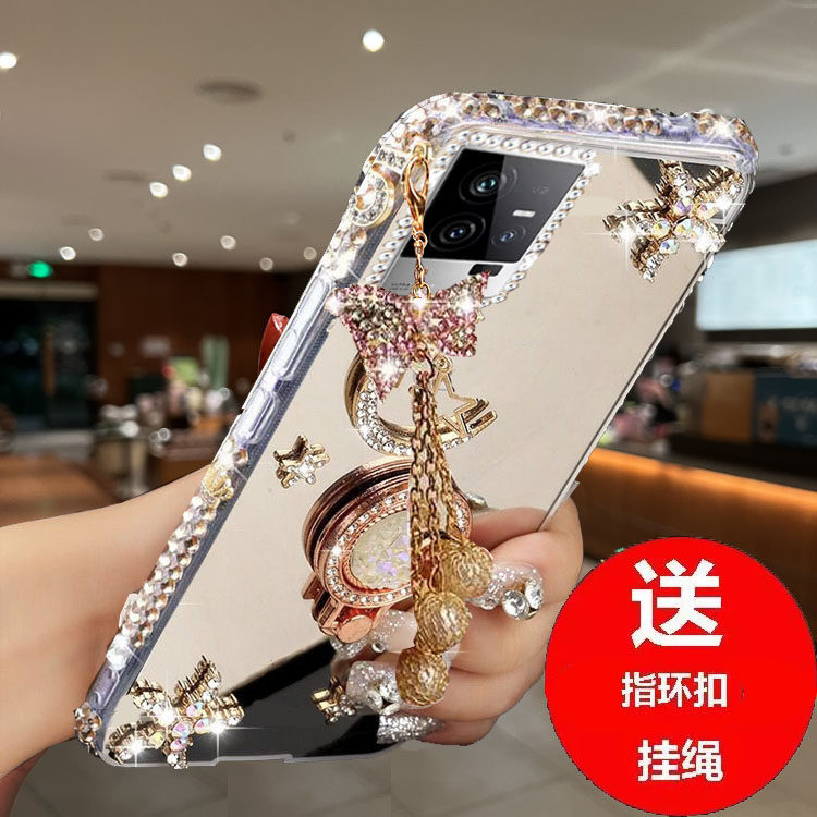 适用于vivoiQOO11手机壳女水钻iQOO11网红补妆镜男可爱V2243A镜面防摔硅胶软套vivo爱酷11