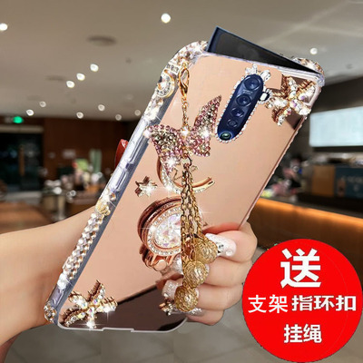 适用于OPPOReno2手机壳潮流镜面硅胶保护套PCKM00奢华镜头防摔个性女款ren02电镀镜面超薄水钻rone2带镜子