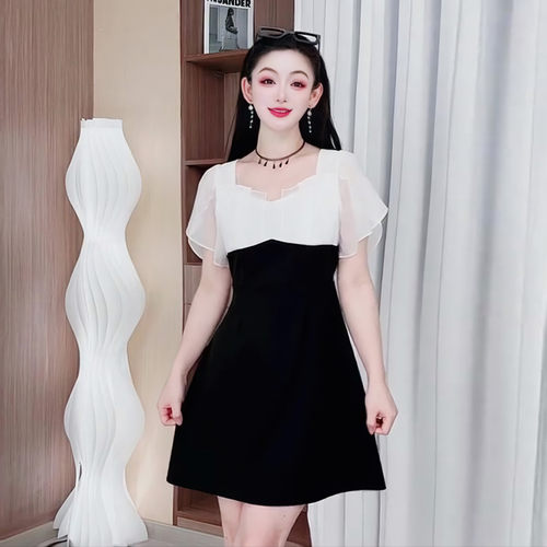 3286夏季减龄显瘦法式高级感连衣裙洋气大码女装气质拼接裙子收腰