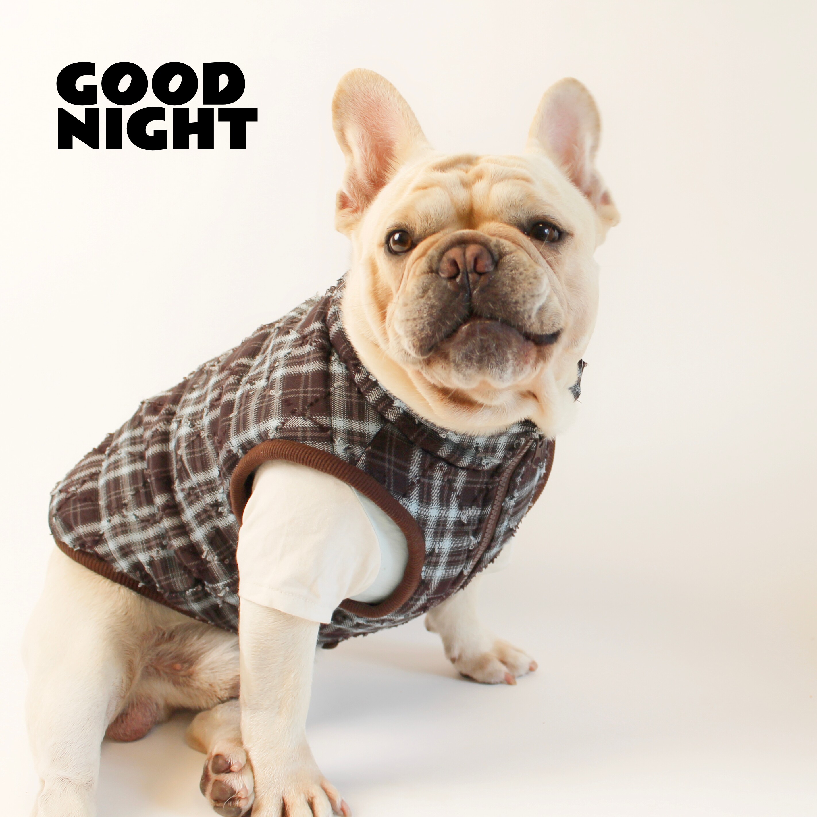 GOODNIGHT晚安法斗巴哥柯基法斗衣服秋冬款狗狗衣服保暖格子棉服