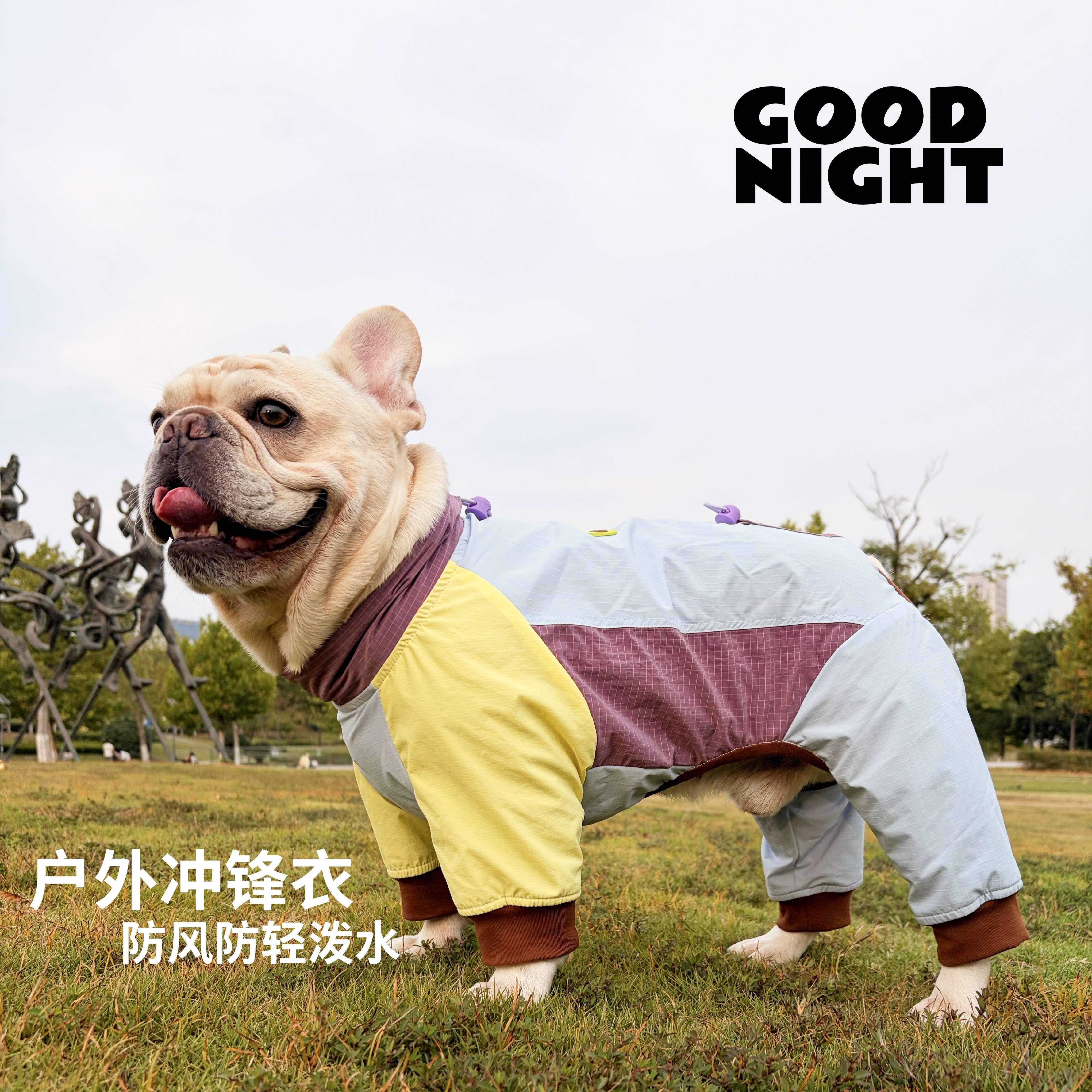 GOOD NIGHT晚安法斗巴哥恶霸柯基秋冬狗狗衣服法斗四脚冲锋衣