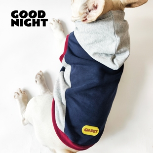 GOODNIGHT晚安法斗巴哥柯基法斗衣服秋冬无袖连帽卫衣宠物衣服