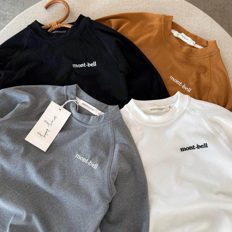 儿童德绒长袖T恤新款秋冬内搭宝宝中小童圆领男女童刺绣打底衫潮t