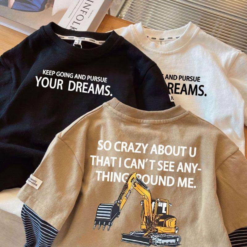 儿童衣服假两件男童痞帅长袖T恤春秋新款宝宝小童打底衫上衣潮流t