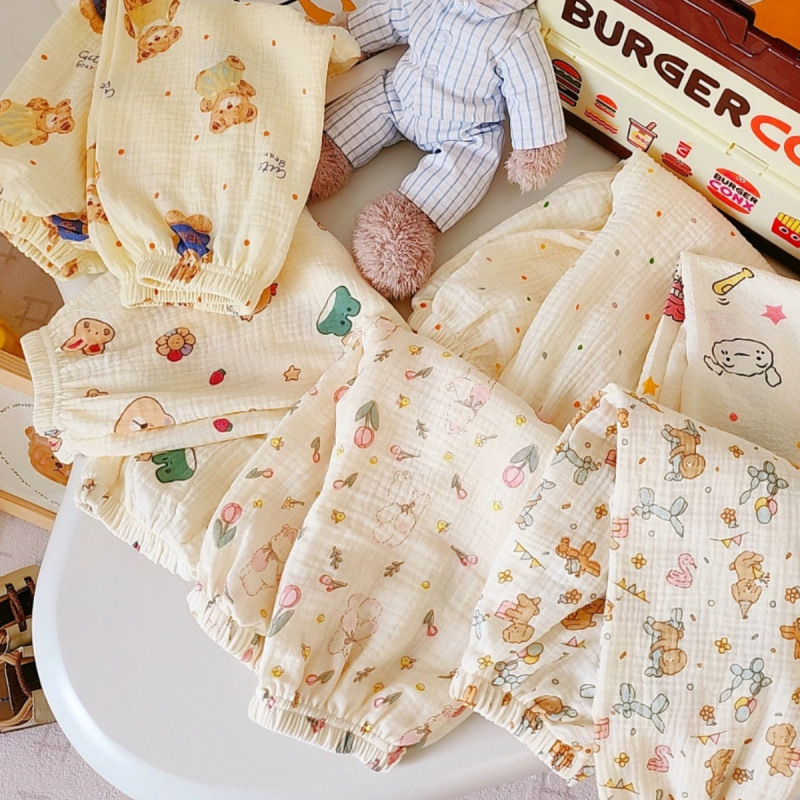 儿童裤子纯棉防蚊裤夏季男女童韩系卡通双层棉纱布休闲宝宝空调裤