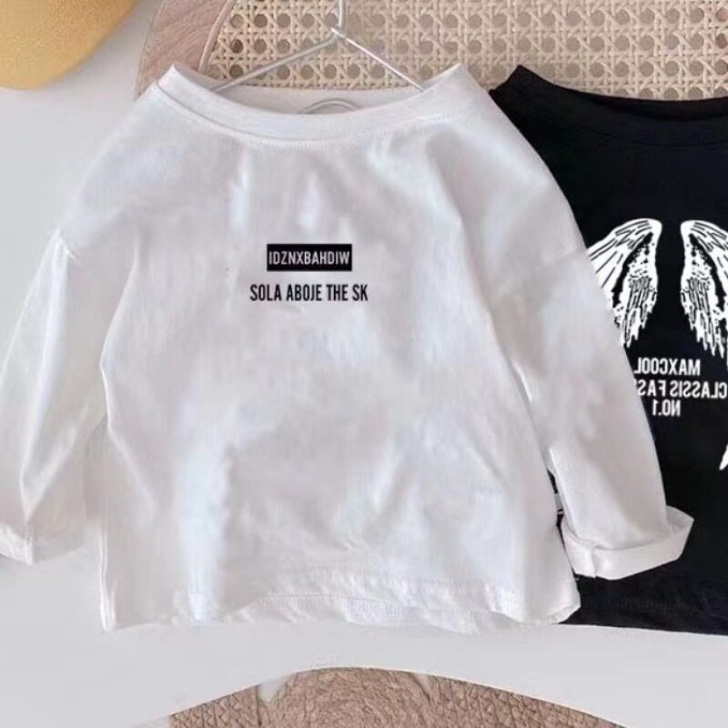 纯棉长袖T恤2024韩版儿童洋气可爱潮流男女童圆领宽松上衣打底衫t