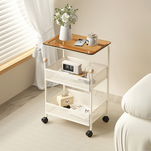 奶油风客厅沙发边几简约小茶几网红小推车收纳架铁艺床头柜置物架
