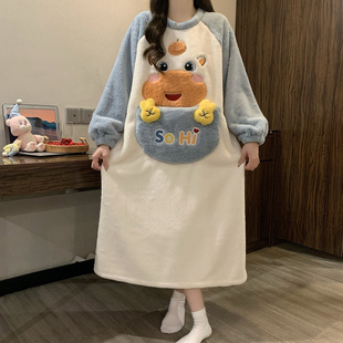 大童珊瑚绒睡裙女秋冬季2026新款加厚中长款初中学生法兰绒家居服