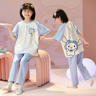 夏款儿童睡衣纯棉女童短袖长裤薄款家居服套装网红女孩公主春夏季
