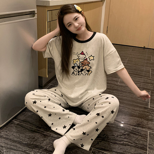 中大童女孩睡衣夏季纯棉短袖长裤薄款卡通青少年12岁15高初中学生