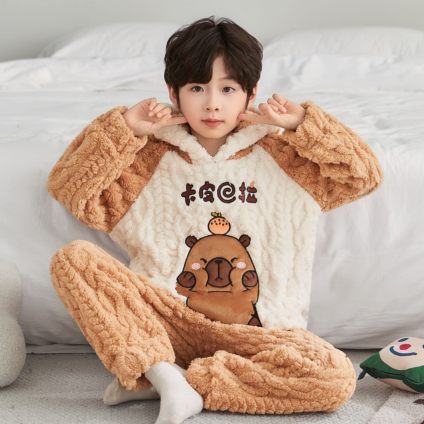 法兰绒中大童9-13岁胖男孩套装