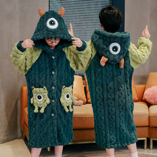 珊瑚绒男童睡衣儿童冬季单件睡袍男孩秋冬季加厚宝宝保暖男孩上衣