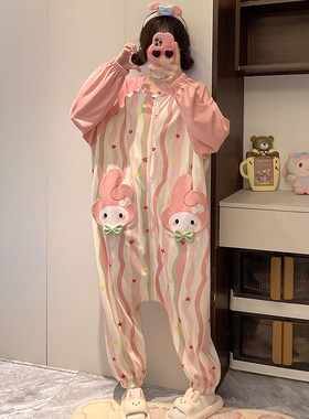 女纯棉学生防着凉大码连身家居服