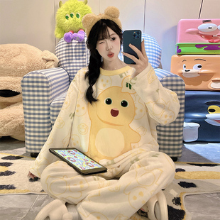 女款睡衣秋冬季薄款珊瑚绒2025新款少女高中生休闲可爱秋季家居服