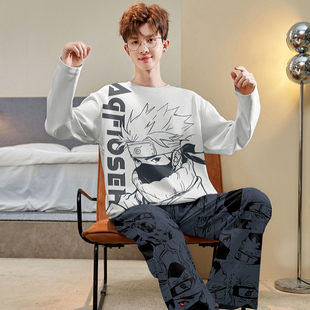 火影忍者男款春秋季睡衣长袖长裤薄款套装男大童加肥加大码家居服