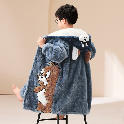 中大童珊瑚绒睡袍秋冬季加绒加厚