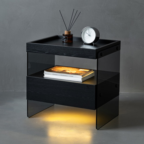 透明玻璃意式极简床头柜