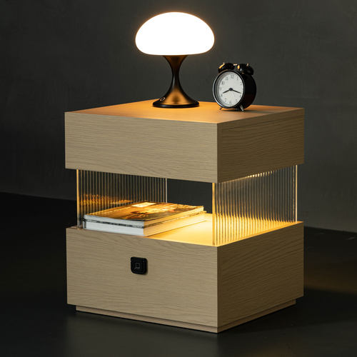 现代简约带锁床边柜意式极简悬浮智能床头柜北欧风卧室床头储物柜