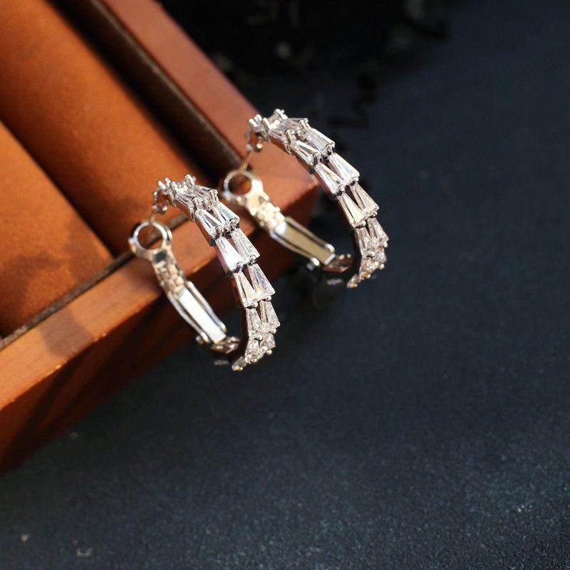 镶钻耳圈纯银针锆石耳环街头潮酷