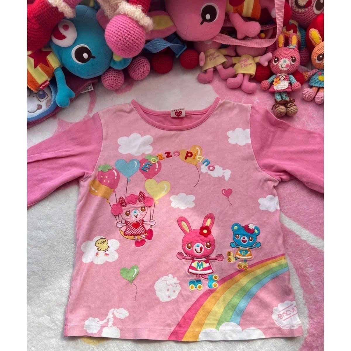 thumbnail for RichGirl Japanese Style Pastel Rainbow Balloon Bunny Soft Girl Full Print Patchwork Sweet Girl Slim Cute Long Sleeve