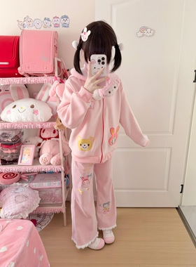 RichGirl原创自制可爱mp刺绣加绒加厚卫衣外套+可爱刺绣精致裤子