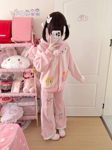 RichGirl原创自制可爱mp刺绣加绒加厚卫衣外套+可爱刺绣精致裤子