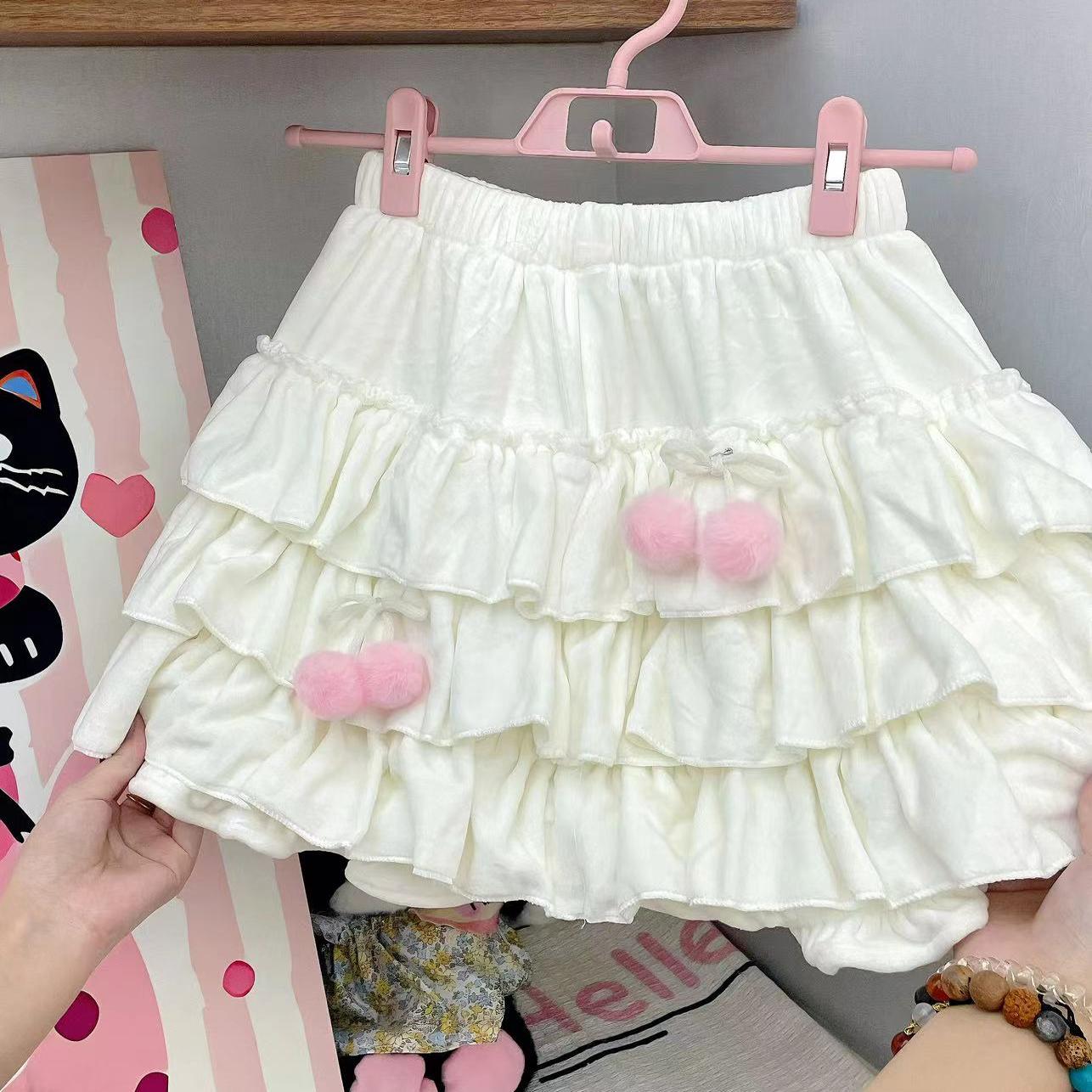 RichGirl少女原创【奶油蜜桃】秋冬款设计感纯色拼接半身裙宝宝绒