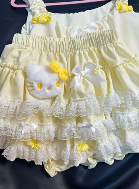 可爱风甜美奶黄色蓬蓬裙新款小个子蕾丝蝴蝶结显瘦高腰蛋糕半身裙