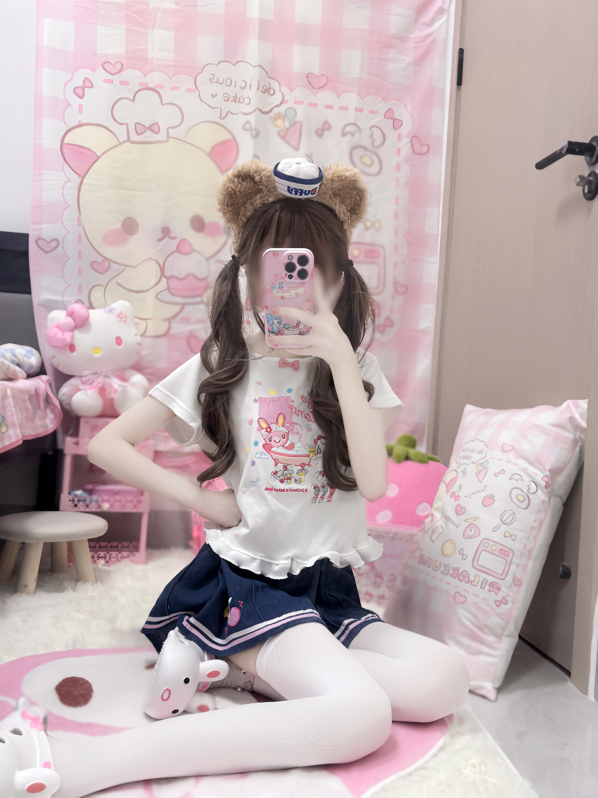 RichGirl少女自制可爱兔兔刺绣纯棉上衣牛仔裙刺绣mp短裙两件套