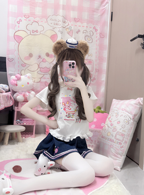 RichGirl少女自制可爱兔兔刺绣纯棉上衣牛仔裙刺绣mp短裙两件套