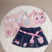 RichGirl日系软萌少女两色mp百褶口袋牛仔裙可爱绣花精致显瘦短裙