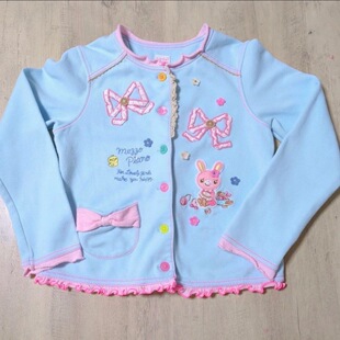 日系小个子可爱mp复刻浅蓝色短外套开衫女儿服蝴蝶结彩虹纽扣长袖