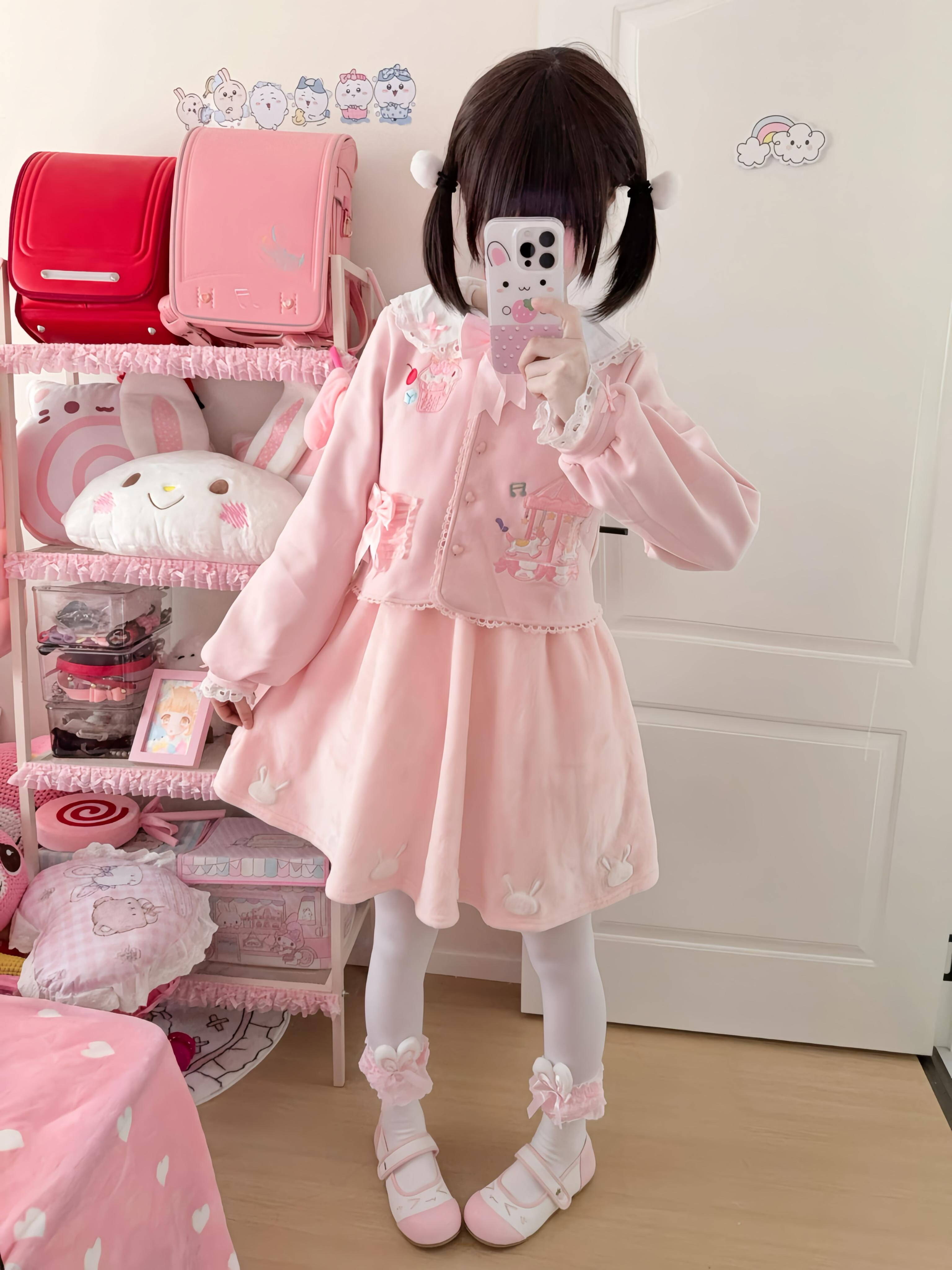 RichGirl自制日系蛋糕蝴蝶结开衫日系甜美软妹可爱娃娃领蕾丝衬衣