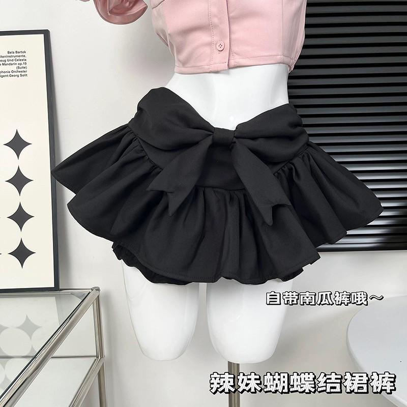 蓬蓬裙辣妹甜美长腿少女特效蝴蝶结裤裙春夏新款简约黑色百搭裙裤