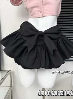 蓬蓬裙辣妹甜美长腿少女特效蝴蝶结裤裙春夏新款简约黑色百搭裙裤