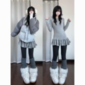 显瘦休闲打底衫 韩系甜美波点裙摆叠穿长袖 t恤女秋冬修身 内搭上衣