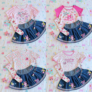 大合集RichGirl少女日系软妹风可爱卡通印花短袖T恤+牛仔短裙套装