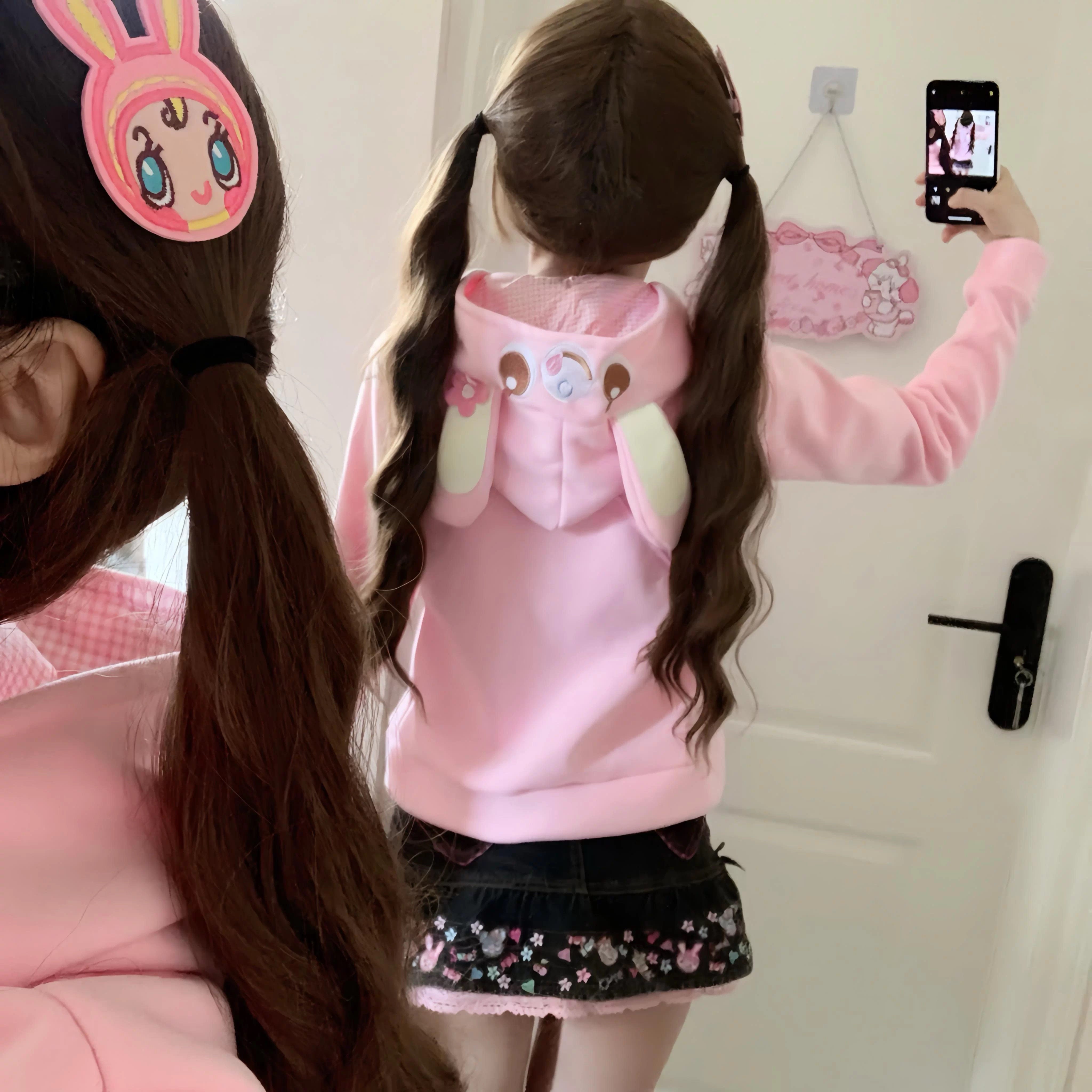 日系Mp复刻成人版钢琴兔宅萌耳朵连帽卫衣设计感百搭学生开衫外套