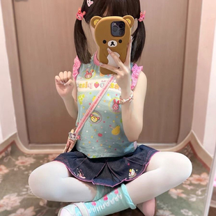 新款设计感日系古着外穿童趣女儿服可爱软妹背心水果刺绣印花T恤