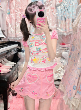 RichGirl少女日系复古可爱童趣服短款短袖夏古着卡通T恤修身上衣