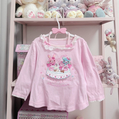 RichGirl少女复刻女儿服可爱甜美蝴蝶结少女软妹甜妹纯欲挂脖T恤