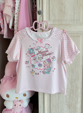 RichGirl少女日系可爱女儿服浅粉色软妹风上衣T恤卡通印花