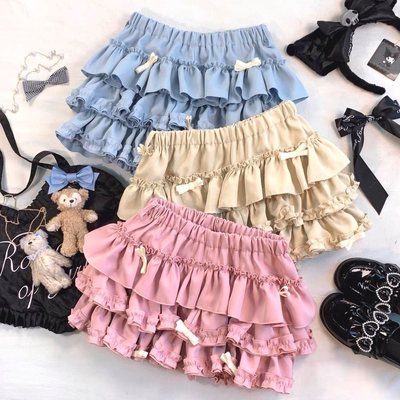 软妹少女花边蛋糕南瓜蓬蓬裙女小个子甜美新款百搭显瘦a字半身裙